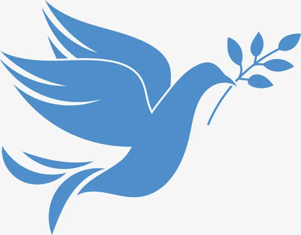 蓝色手绘和平白鸽免抠