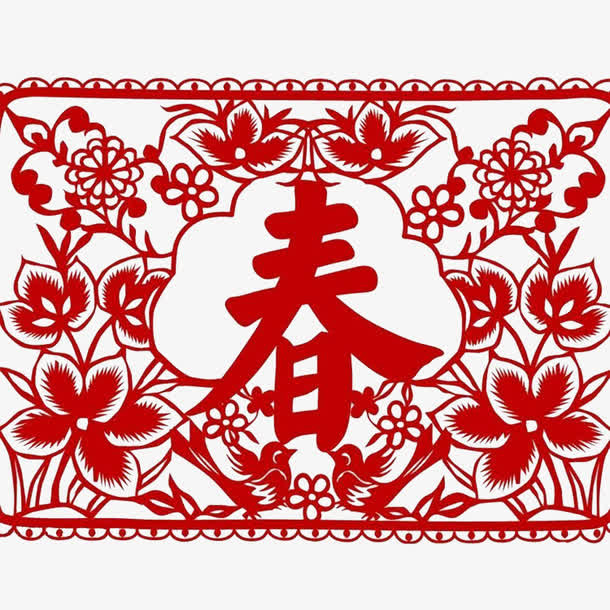 中国风春花剪纸免抠