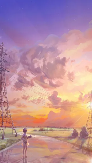 黄昏天空小孩h5背景高清