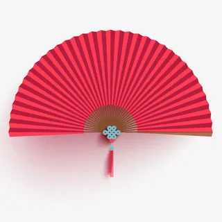 精美红色纸扇矢量素材免抠