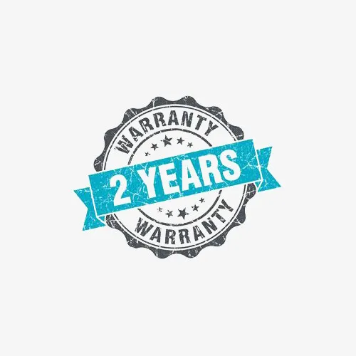 灰色印章蓝色飘带2年质保标志PNG免抠