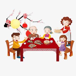 红色喜庆梅花家人团圆免抠