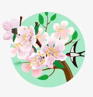 立春卡通桃花树枝燕子矢量图ps免抠