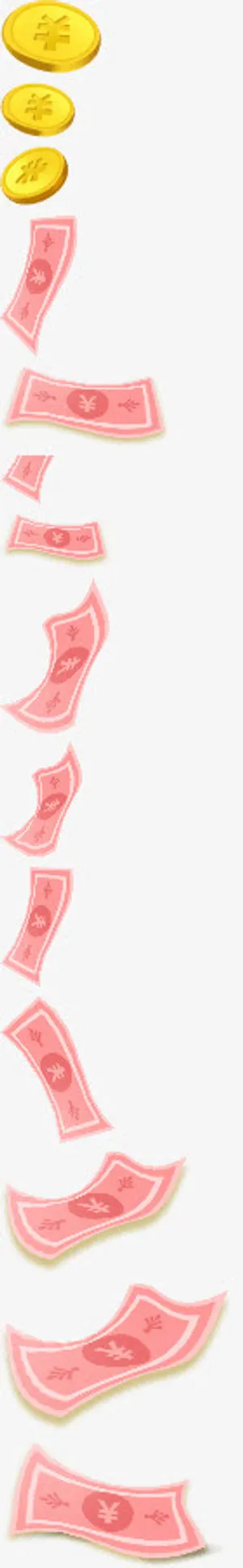 散落金币纸币免抠标签元素