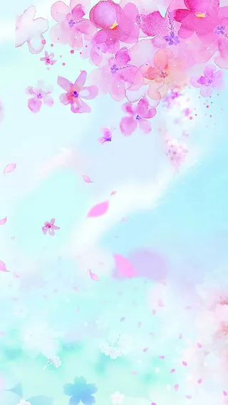 蓝天下粉红色樱花花瓣图案H5背景元素高清