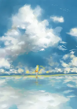 日系风手绘蓝天白云免抠