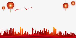 灯笼城市剪影免抠节日元旦/春节/元宵元素