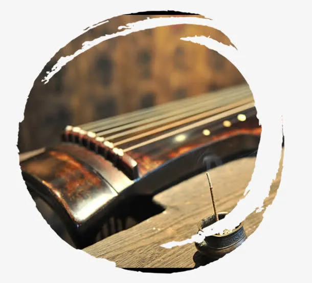 古琴水墨装饰图案PNG免抠