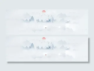 中国风山水画日出背景高清