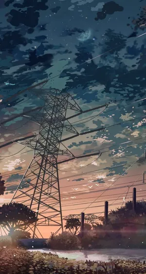 天空晚霞动漫插画免抠