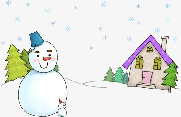 卡通雪人与房屋免抠