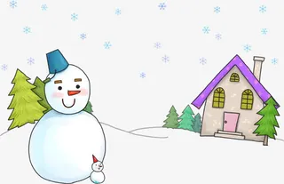 卡通雪人与房屋免抠