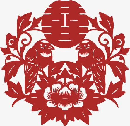 矢量婚庆剪纸窗花免抠