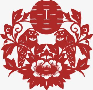 矢量婚庆剪纸窗花免抠