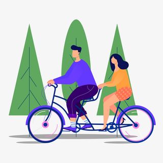 扁平风骑双人车人物元素免抠