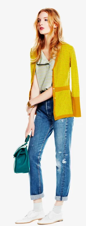 摩登时尚黄色上衣蓝色牛仔裤的白领免抠