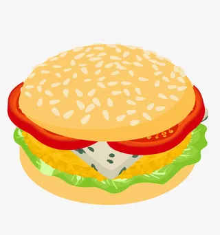 手绘卡通鸡排汉堡免抠