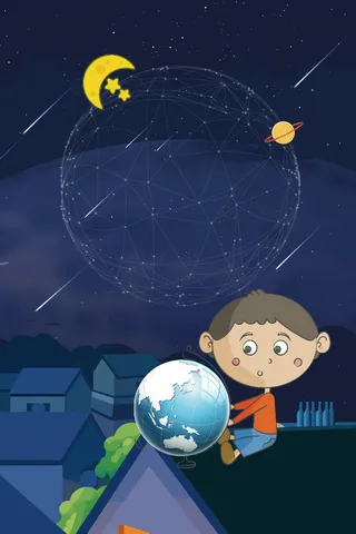 蓝色手绘世界地球日星空人物背景高清