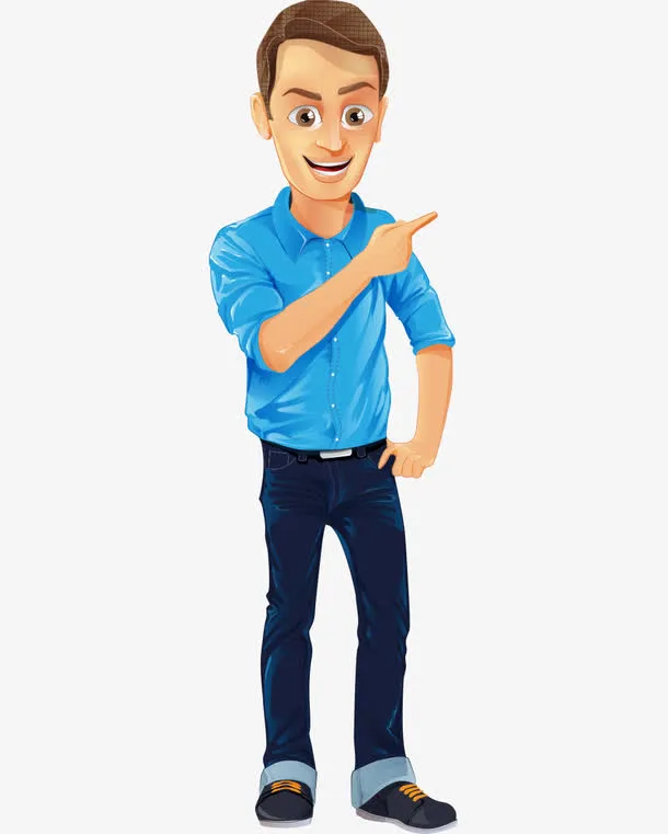 卡通手绘短发蓝色衣服男人免抠