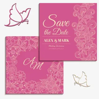 矢量扁平花纹婚礼贺卡免抠