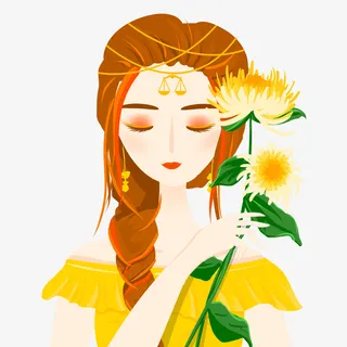 手绘美女黄色美女免抠