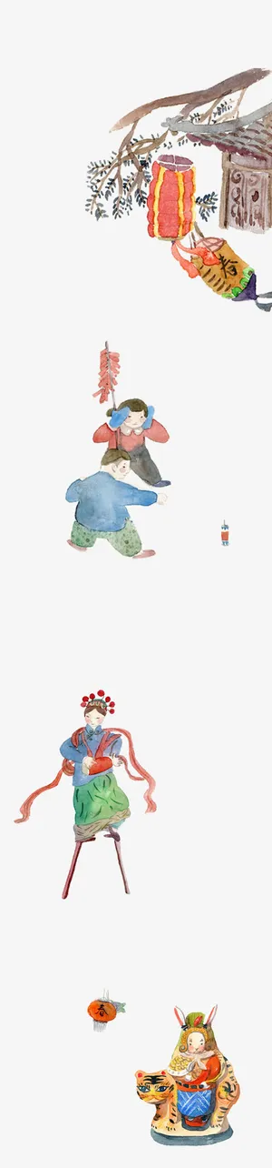 手绘新春图免抠