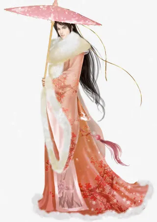 粉色油纸伞古风手绘男子免抠