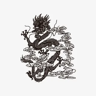 黑白线中国龙元素免抠
