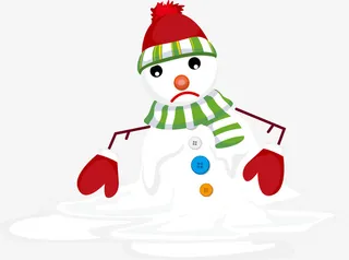 冬季融化的白色雪人免抠