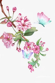 国风 水墨 手绘 花 蝴蝶 免抠免抠