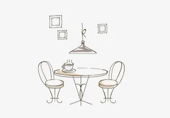 手绘描线休闲椅咖啡杯免抠