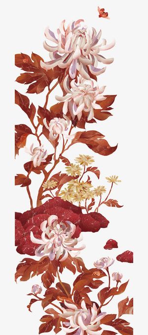 手绘水墨画花朵植物免抠