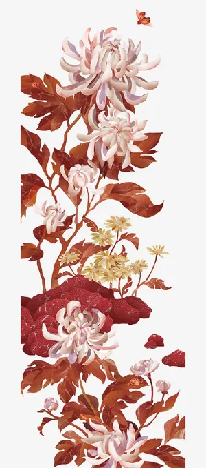 手绘水墨画花朵植物免抠