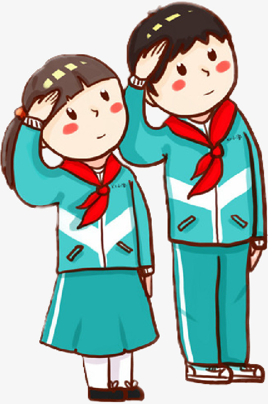 两个小学生敬礼免抠节日国庆节元素