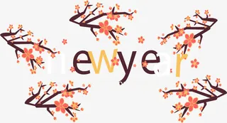 红色桃花树枝中国年免抠