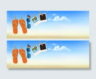 夏日沙滩度假banner背景免抠