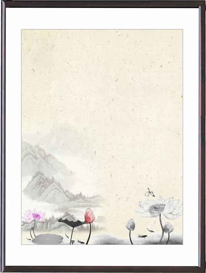 中国风手绘荷花背景高清