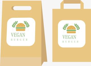 矢量手绘绿色汉堡牛皮纸袋免抠