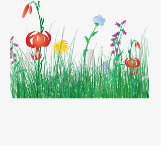 卡通春天清新花丛草丛免抠