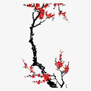 红色水墨梅花水墨植物免抠