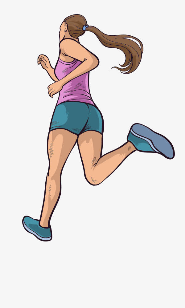手绘卡通人物跑马拉松的女孩身姿免抠