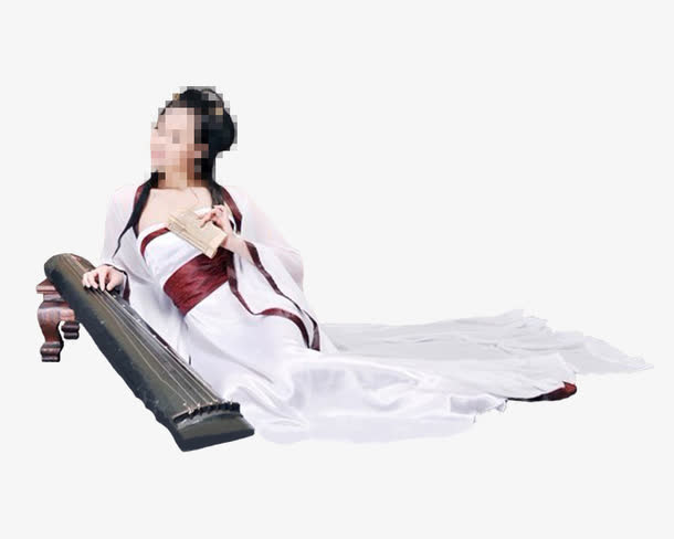 古装优雅温婉国风才女弹古筝免抠