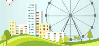 摩天轮城市背景高清