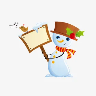 拿着木牌的圣诞雪人免抠