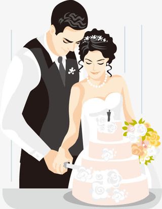 手绘卡通新郎新娘图案免抠