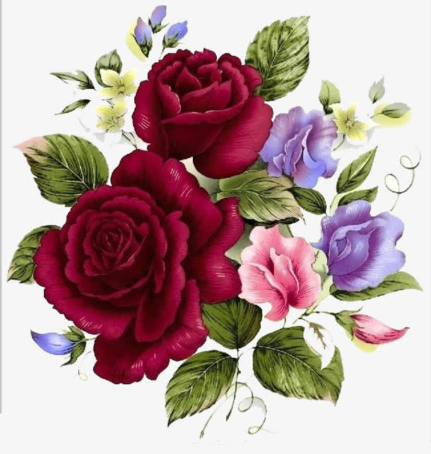 手绘唯美深红色玫瑰花免抠