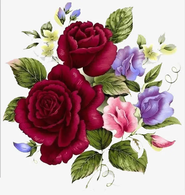手绘唯美深红色玫瑰花免抠