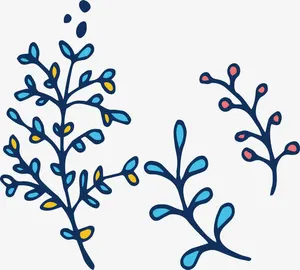 蓝色树枝花纹免抠