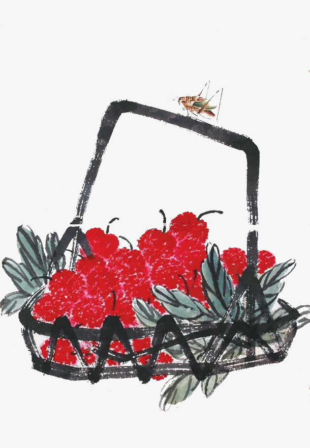 中国花鸟画荔枝篮免抠