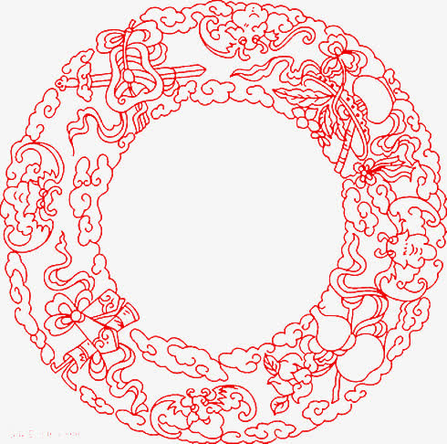 祥云圈圈剪纸印花免抠